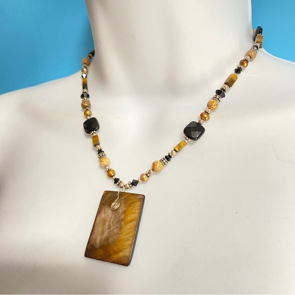 Tigereye Natural & Glass Beads Pendent - Picture 1 of 9